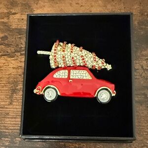 Heidi Daus Red Car Brooch with Sparkling Christmas Tree